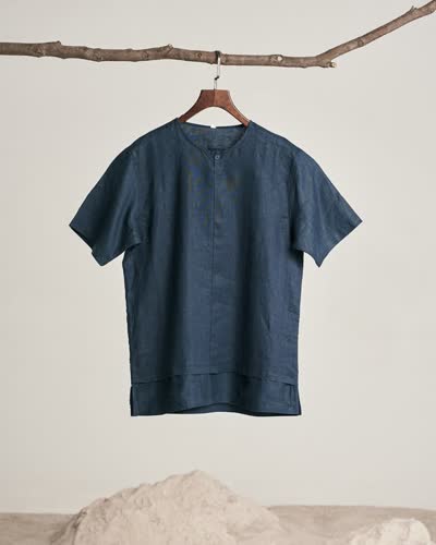 Men's Navy Linen Shirt