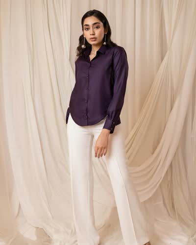 Women's Plum Satin Shirt