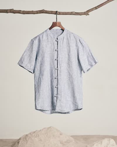 Men's Light Blue Linen Shirt
