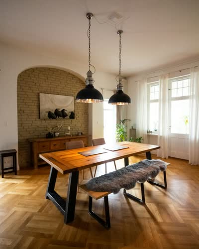 Metal Leg Wooden Dining Table